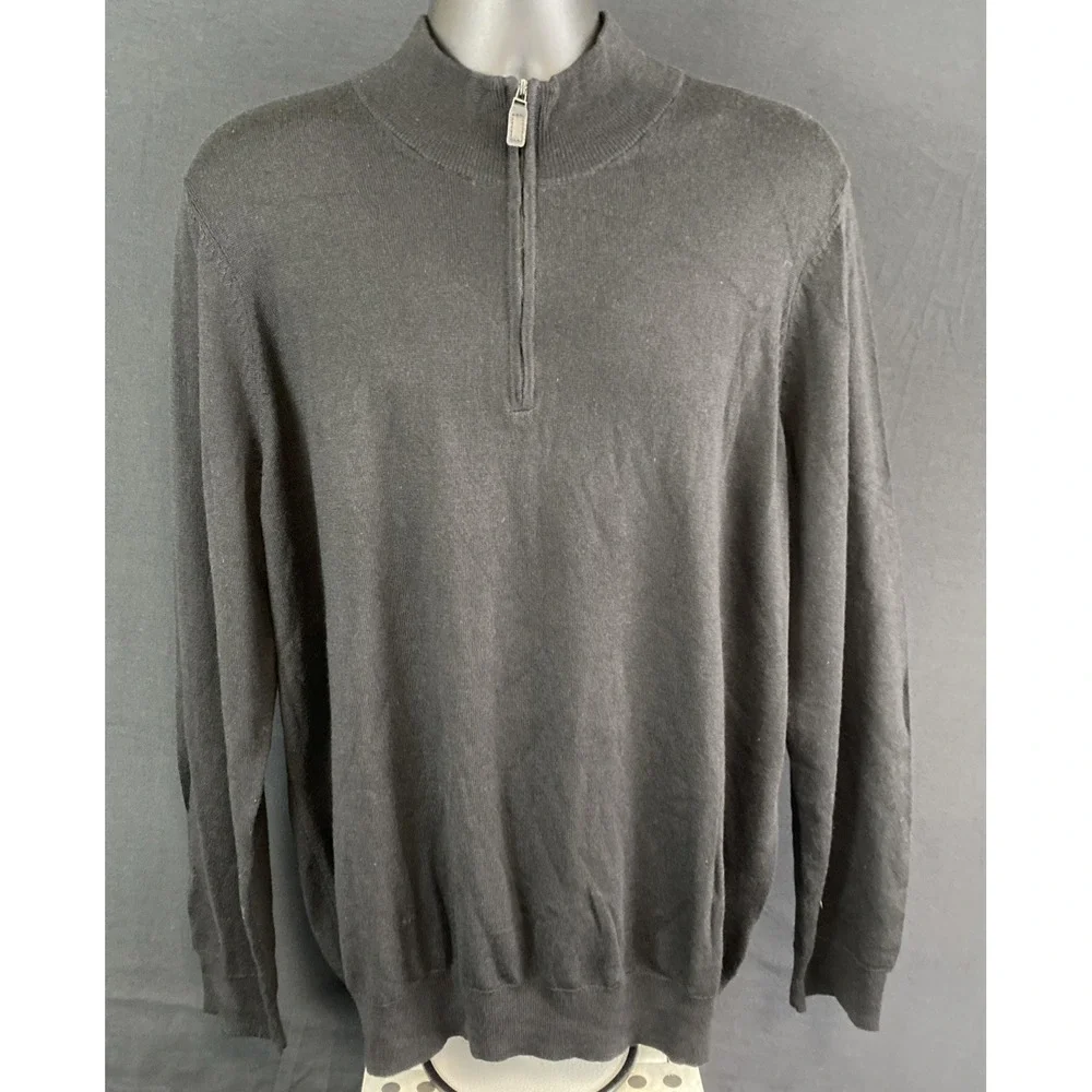 Jos A Bank Mens 100% Merino Wool Black 1/4 Zip Pullover XXL‎ New With Tags